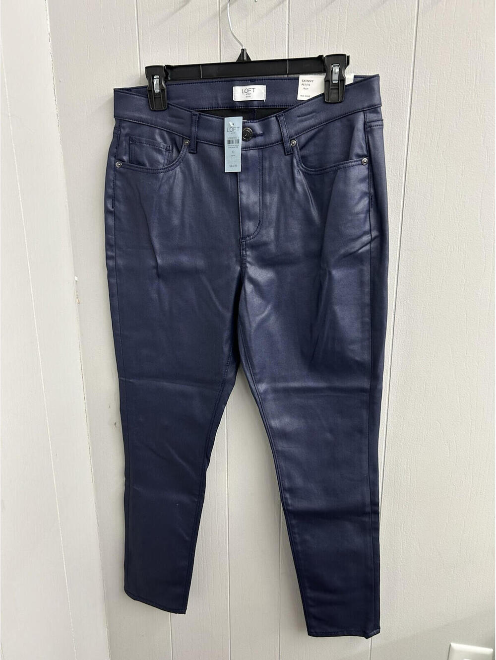 Women's Loft Outlet Faux Leather Mid Rise Skinny Blue Pants Size 10P.  NWT